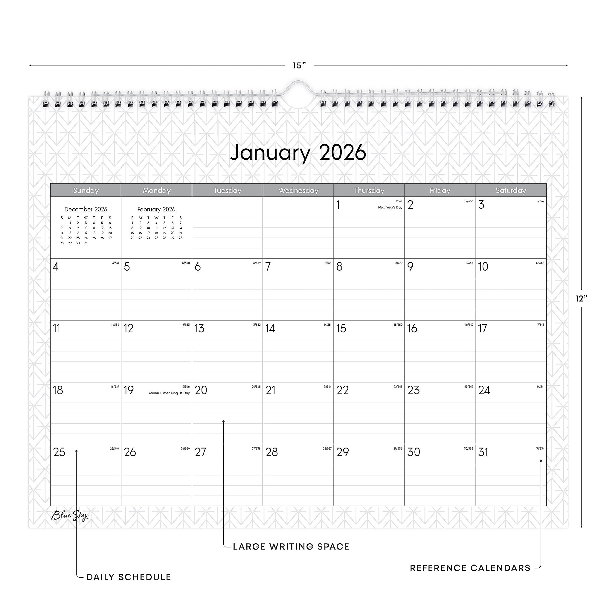 2026 Blue Sky Enterprise 15" x 12" Monthly Desk Calendar, Black/White (111292-26)
