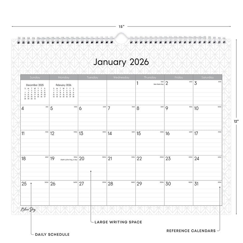 2026 Blue Sky Enterprise 15" x 12" Monthly Desk Calendar, Black/White (111292-26)