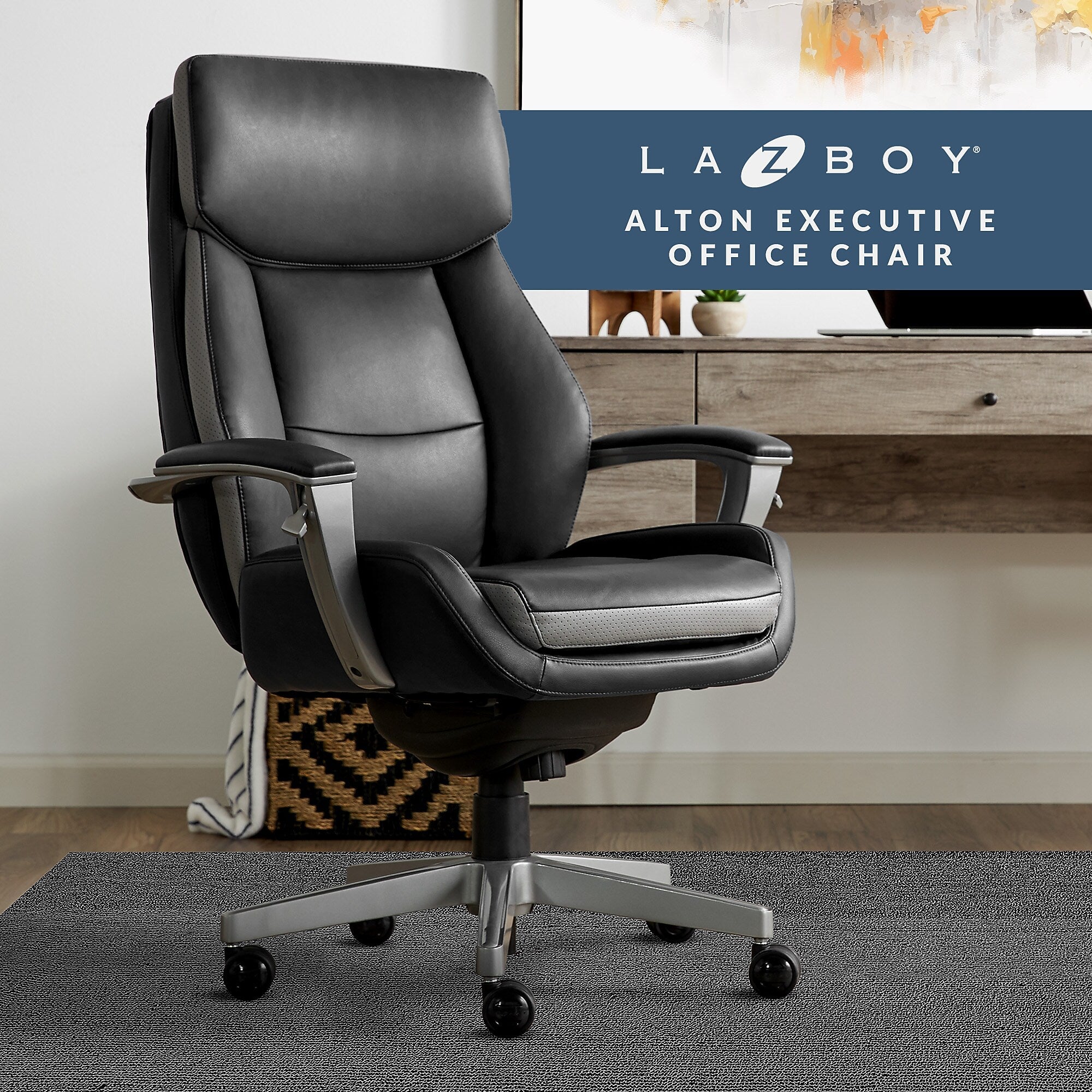 La-Z-Boy Alton Ergonomic Bonded Leather Swivel Executive Chair, Black (51544)