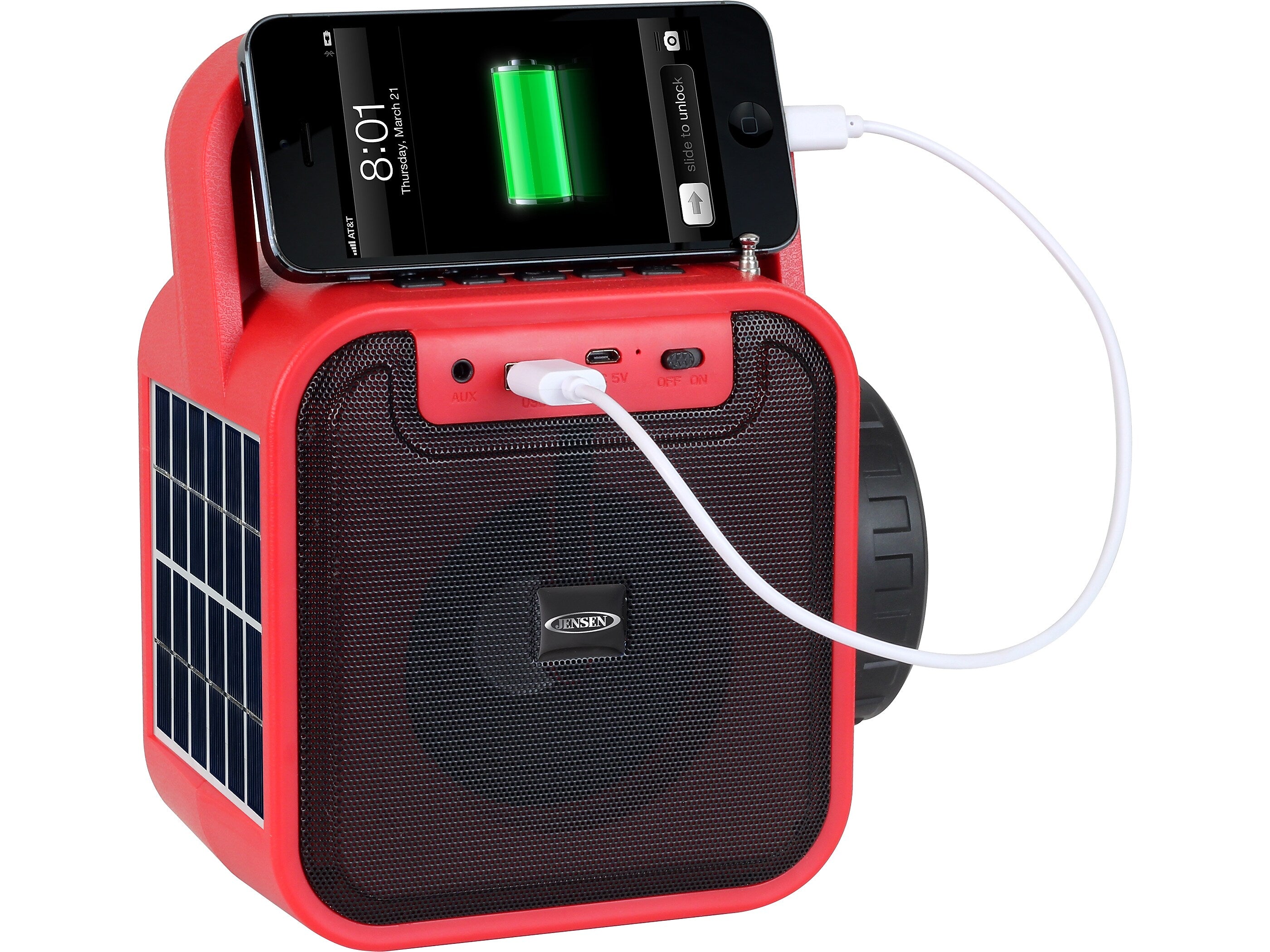 Jensen Wireless Bluetooth Radio with Flashlight, Red/Black (JEP-175)