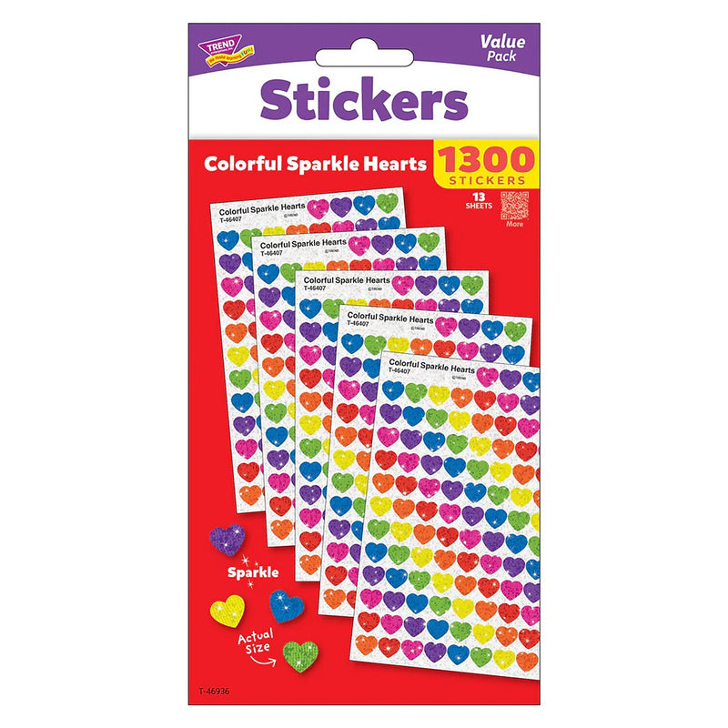 Trend Enterprises Colorful Sparkle Hearts Value Pack, Multicolored, 1300/Pack, 2/Packs/Bundle (T-46936-2)