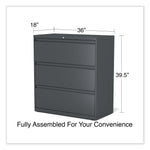 Alera 3-Drawer Lateral File Cabinet, Letter/Legal Size, Lockable, 40.25"H x 36"W x 18.63"D, Charcoal (ALEHLF3641CC)