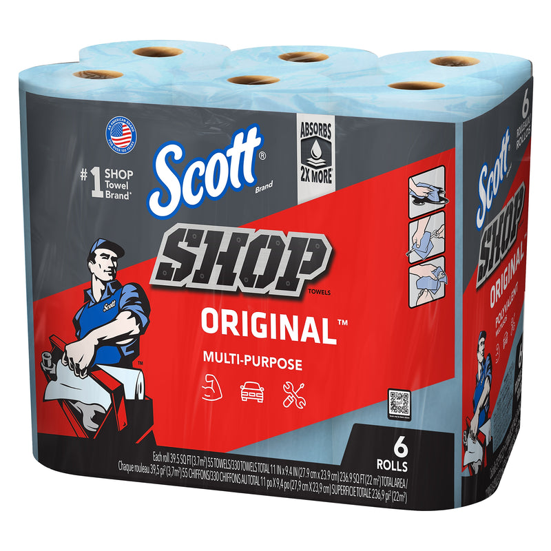 Scott Shop Towels Original, 9.4" x 11", Blue, 55 Sheets/Roll, 6 Rolls/Pack (75180)