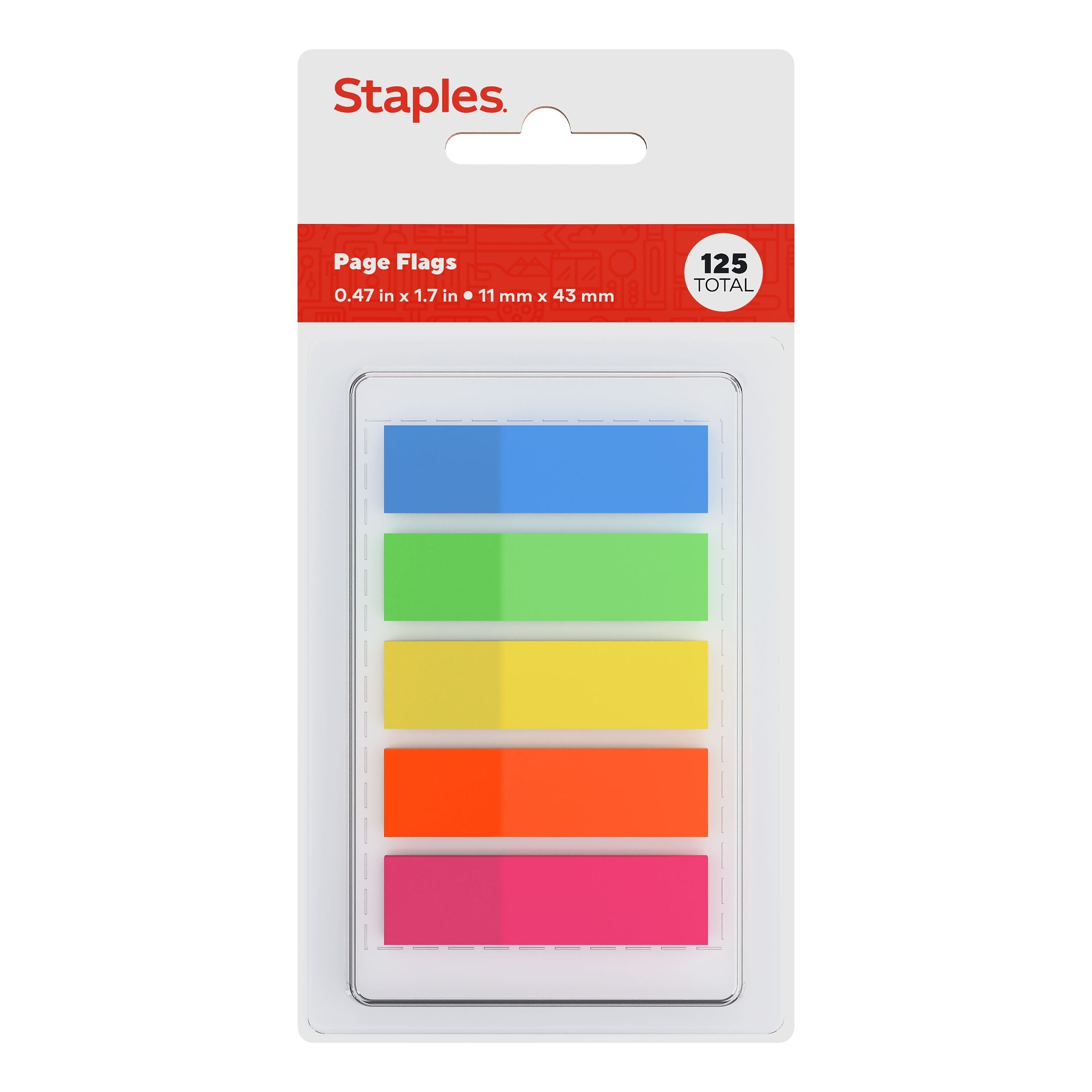 Staples Neon Lights Collection Page Flags, 0.5" Wide, Assorted Colors, 125/Pack (11147-CC)