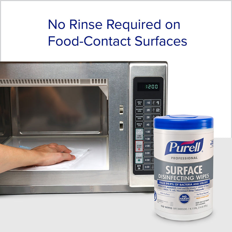 PURELL Professional Disinfecting Wipes, Fresh Citrus Scent, 110 Wipes/Container, 6/Carton (9342-06)