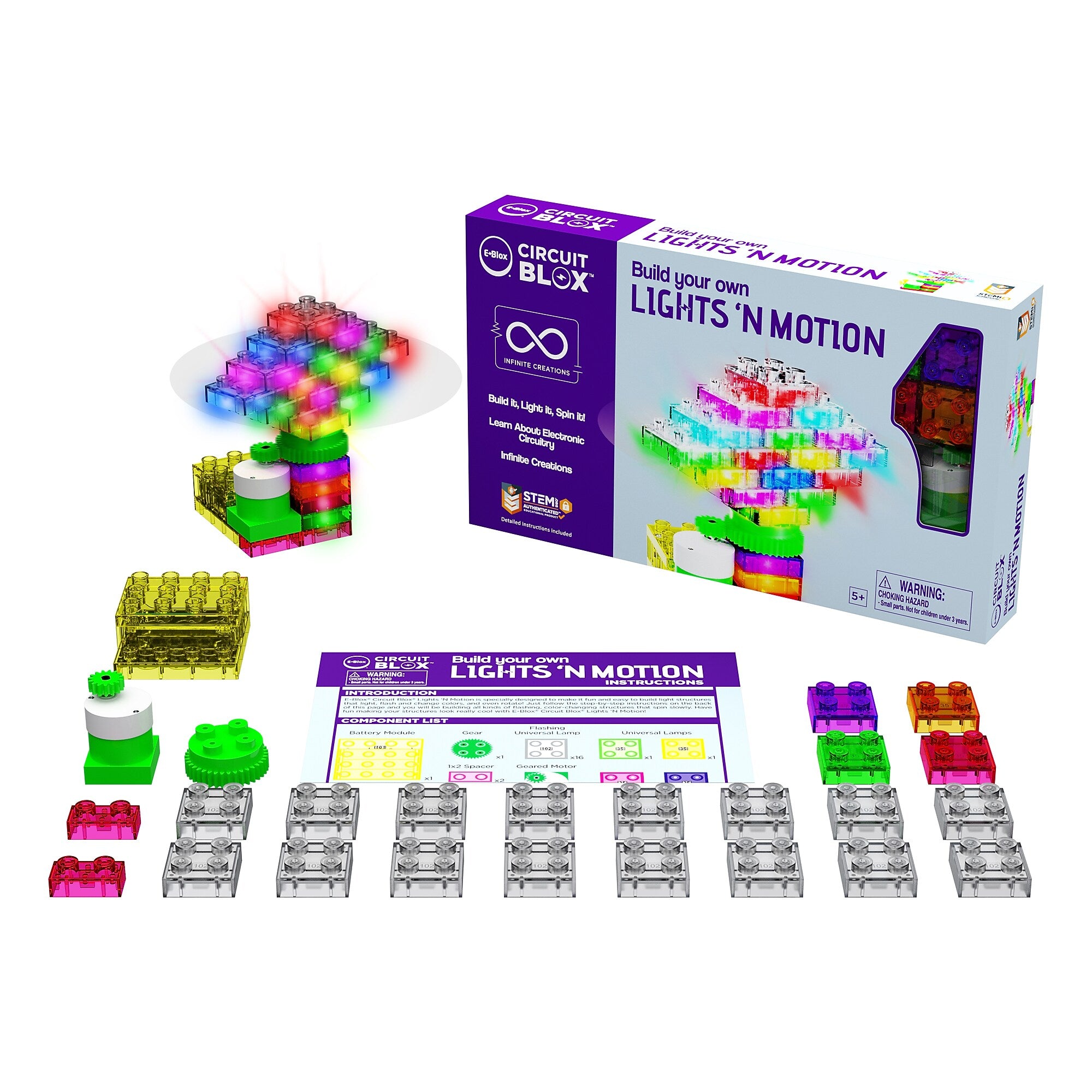 E-Blox Circuit Blox Single Student Set, Lights 'N Motion Geared Motor, 25 Pieces/Set (EBLCB1375SS)