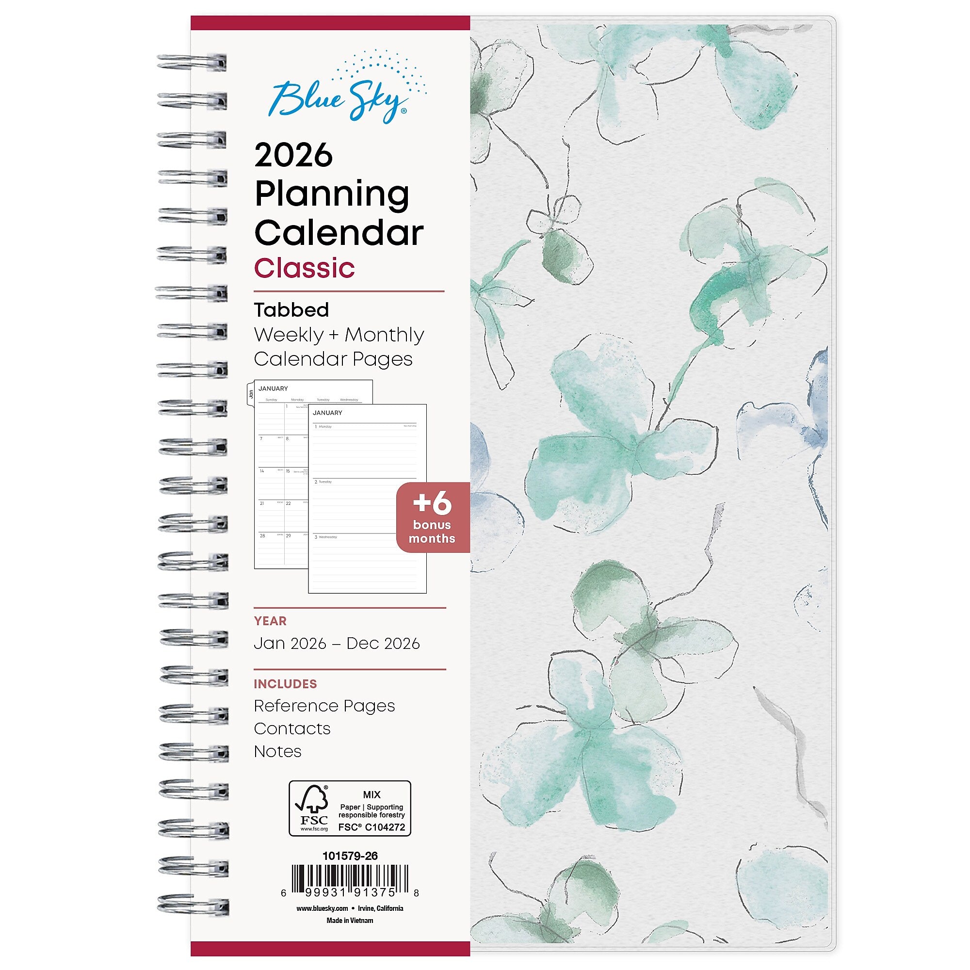 2026 Blue Sky Lindley 5" x 8" Calendar Year Weekly & Monthly Planner, Plastic Cover, Multicolored (101579-26)