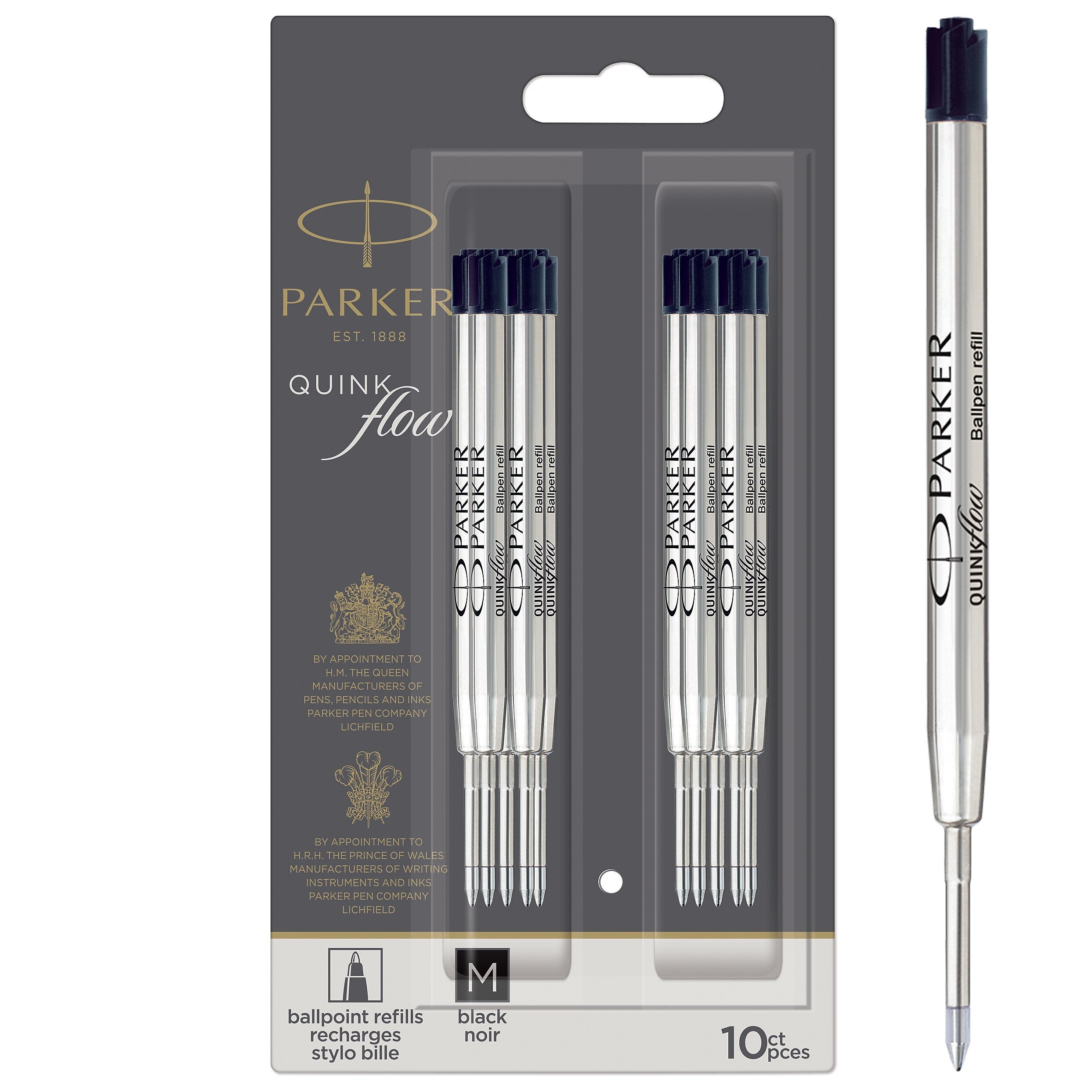 Parker Quinkflow Ballpoint Pen Refill, Black Ink, 10/Pack (2119153)