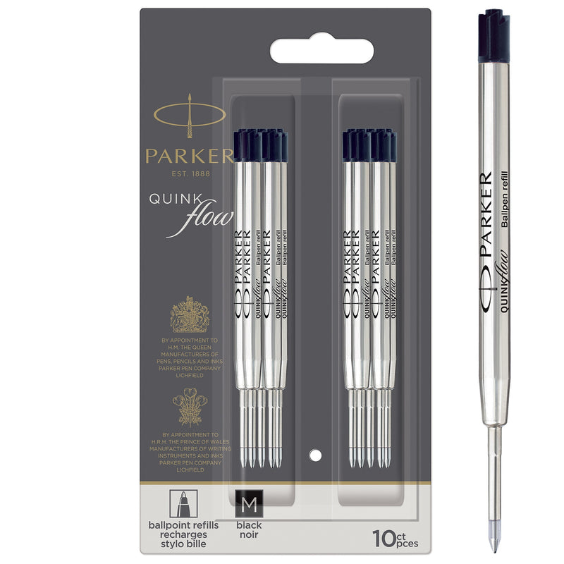 Parker Quinkflow Ballpoint Pen Refill, Black Ink, 10/Pack (2119153)