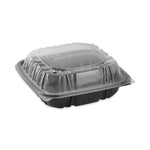 Pactiv Evergreen EarthChoice Vented Dual Color Microwavable Hinged Lid Container, 28oz, Black/Clear, Plastic, 150/CT