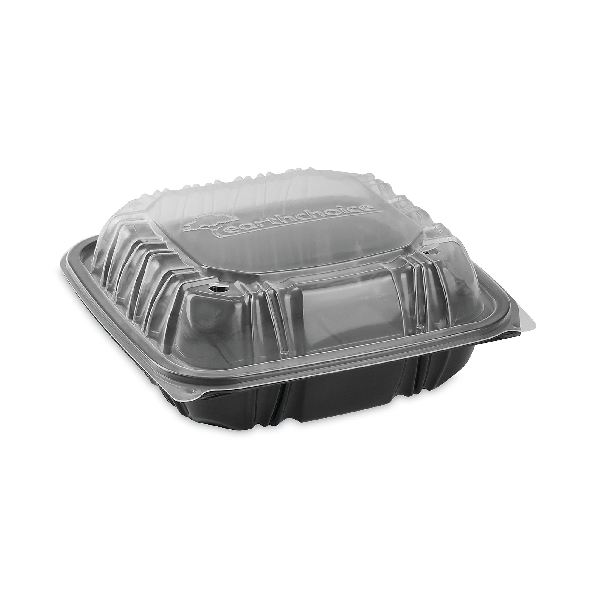 Pactiv Evergreen EarthChoice Vented Dual Color Microwavable Hinged Lid Container, 28oz, Black/Clear, Plastic, 150/CT