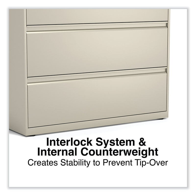Alera 3-Drawer Lateral File Cabinet, Letter/Legal Size, Lockable, 40.25"H x 42"W x 18.63"D, Putty (ALEHLF4241PY)