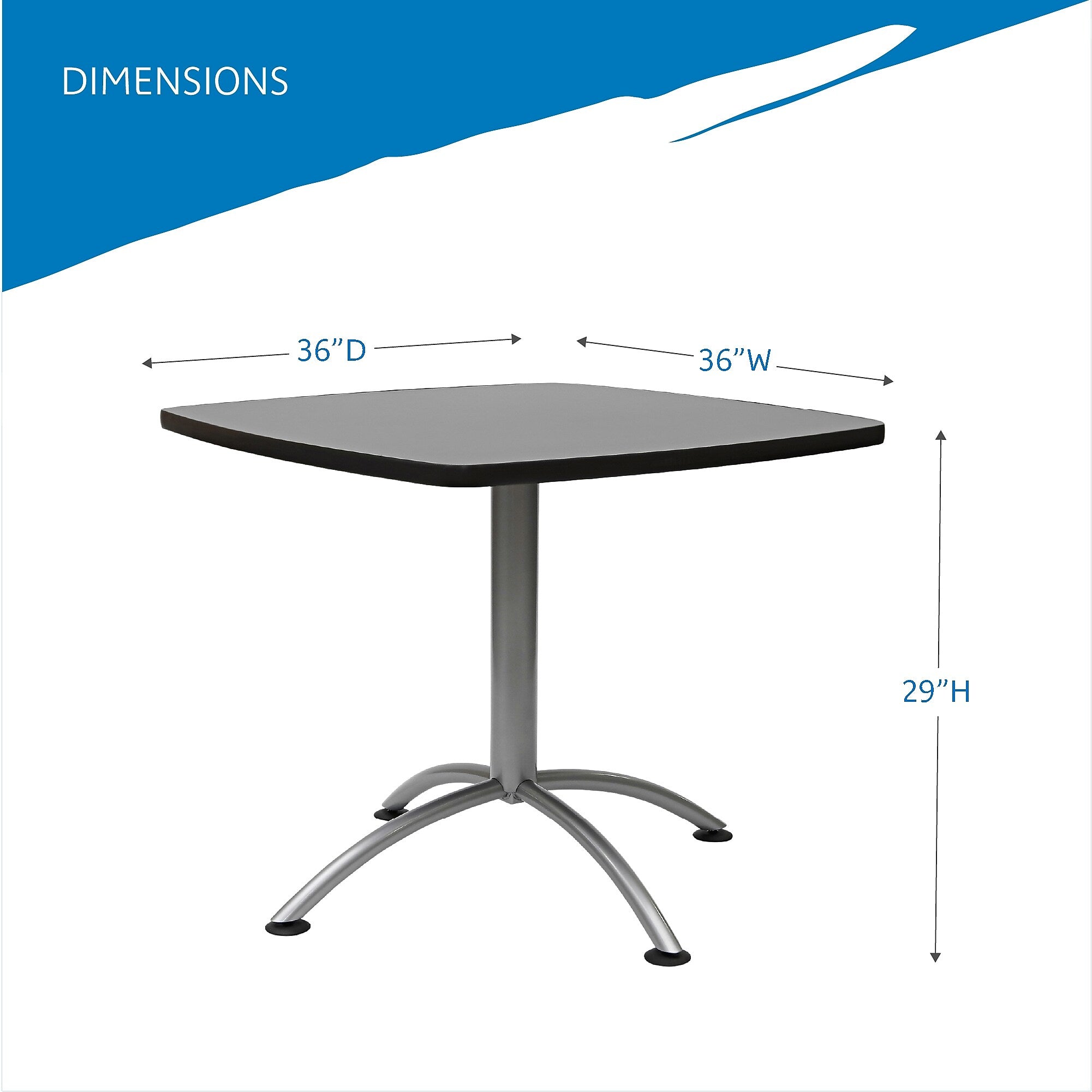 ICEBERG CafeWorks Square Cafe Table, 36"D x 36"W, Graphite/Silver (65618)