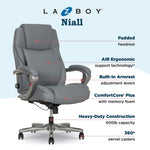 La-Z-Boy Niall AIR Lumbar Pro+ Ergonomic Vegan Leather Executive Big & Tall Chair, 400 lb. Capacity, Cool Gray (60114-CGRY)