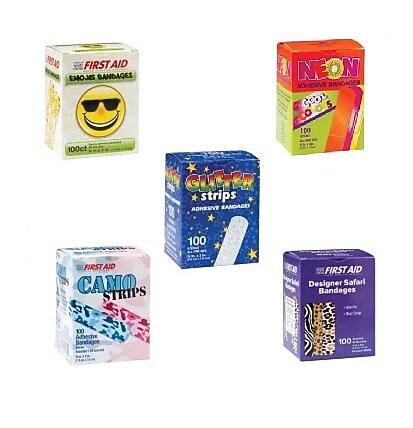 SmileMakers Fun 3/4" x 3" Adhesive Bandages, Assorted, 100 Bandages/Box, 5 Boxes/Case (BASL)