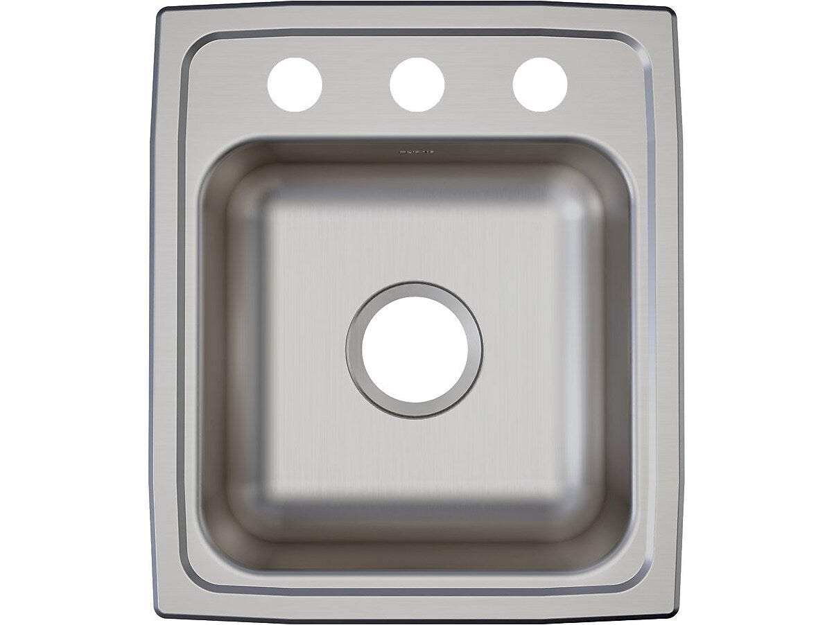 Elkay Lustertone Classic 3-Hole Single-Bowl Drop In Sink, 17.5" x 15" x 5.5", Stainless Steel, Lustrous Satin (LRAD1517553)