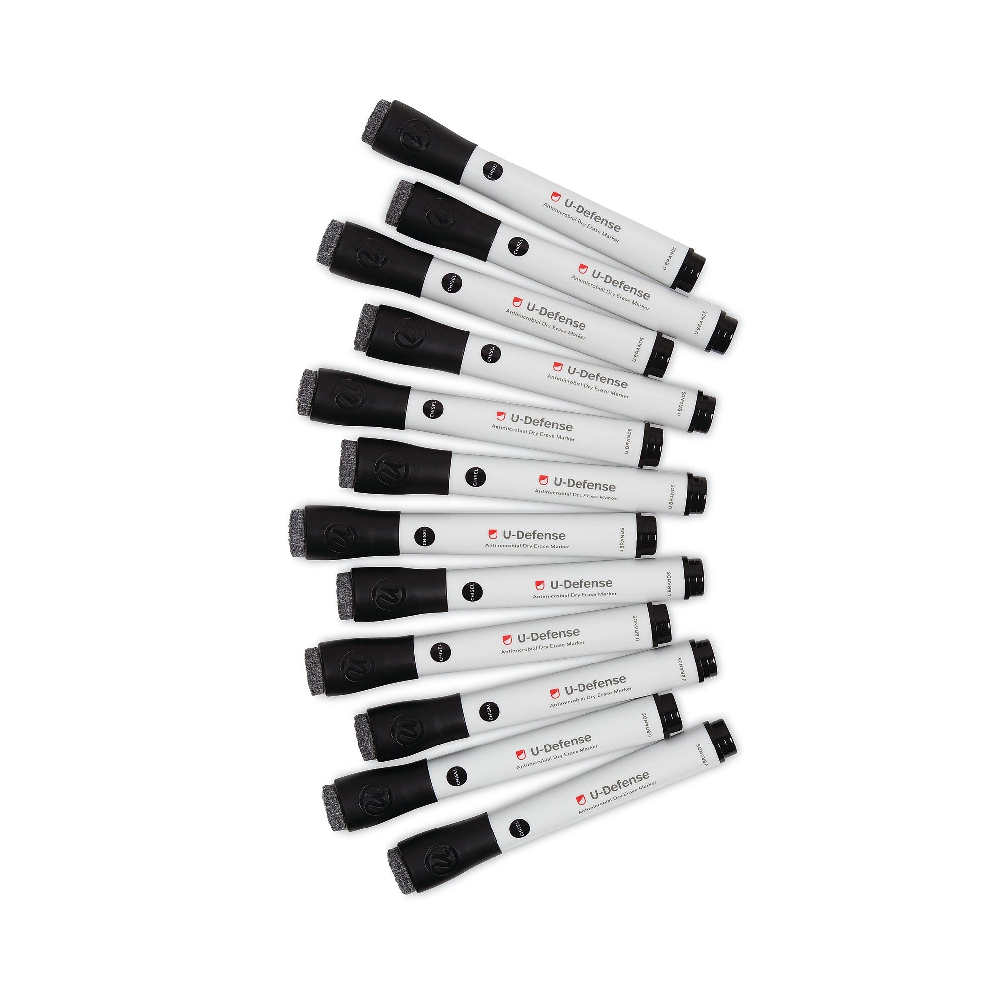 U Brands U-Defense Dry-Erase Markers, Broad Chisel Tip, Black, 12/Pack