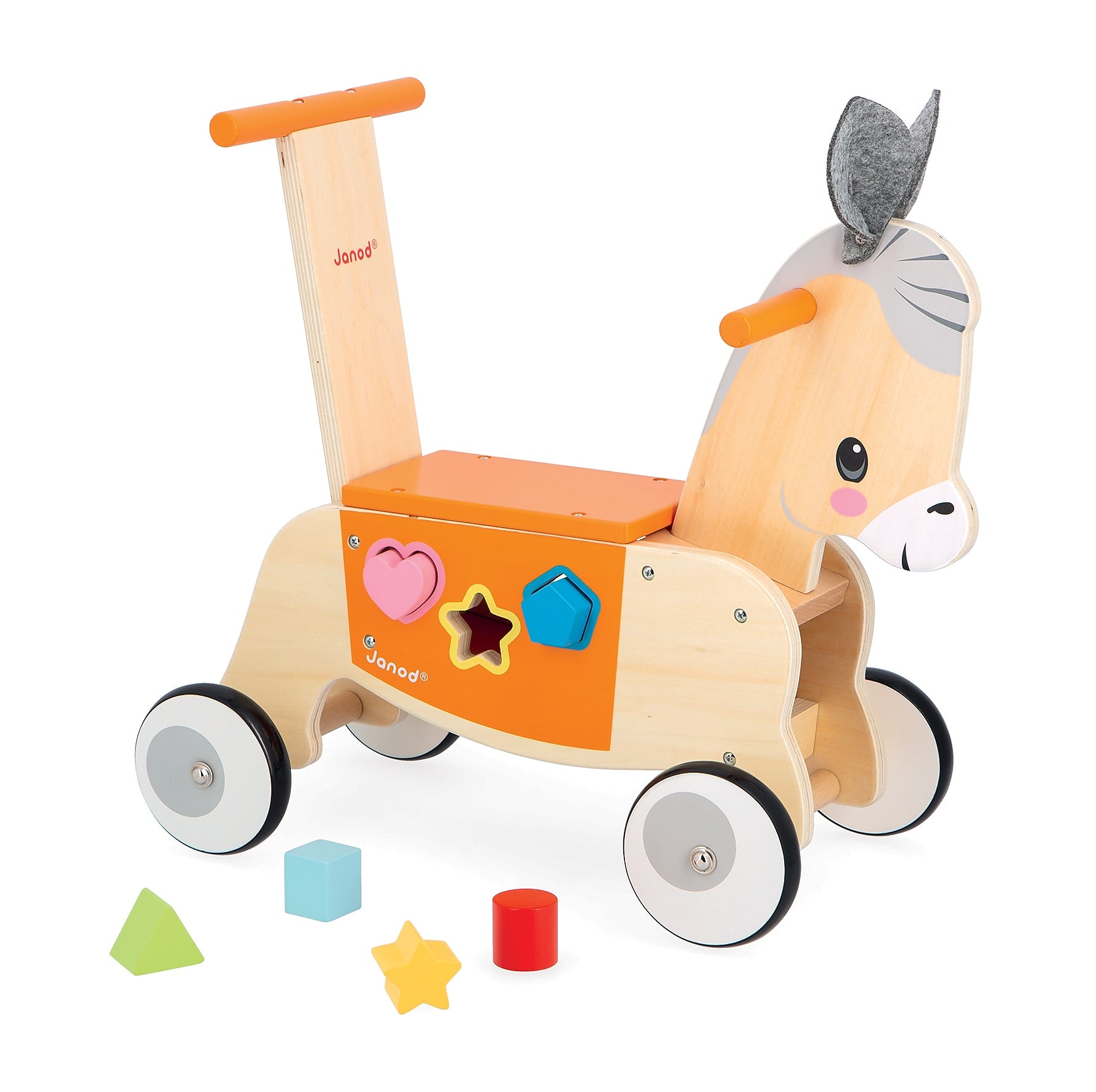 Janod Farm Ride-On Donkey with Shape Sorter, Multicolored (J03325)