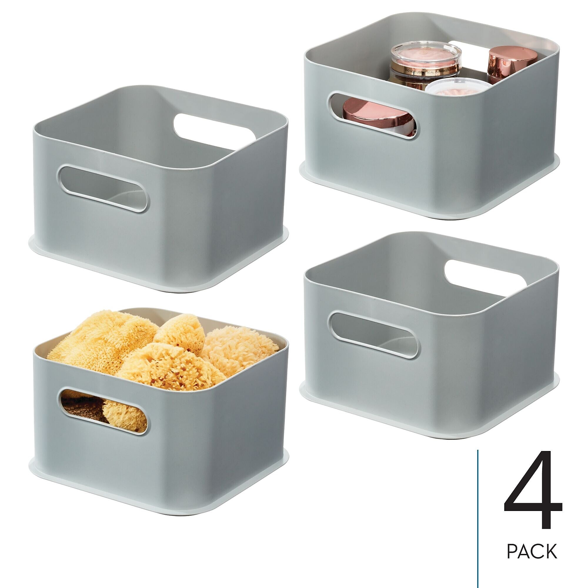 iDESIGN Medium Stackable Plastic Storage Bin, 5" x 8.43" x 8.43", Gray, 4/Pack (29213M4)