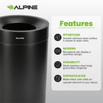 Alpine Industries Stainless Steel Trash Can, 27 Gallon, Black (ALP475-27-BLK)