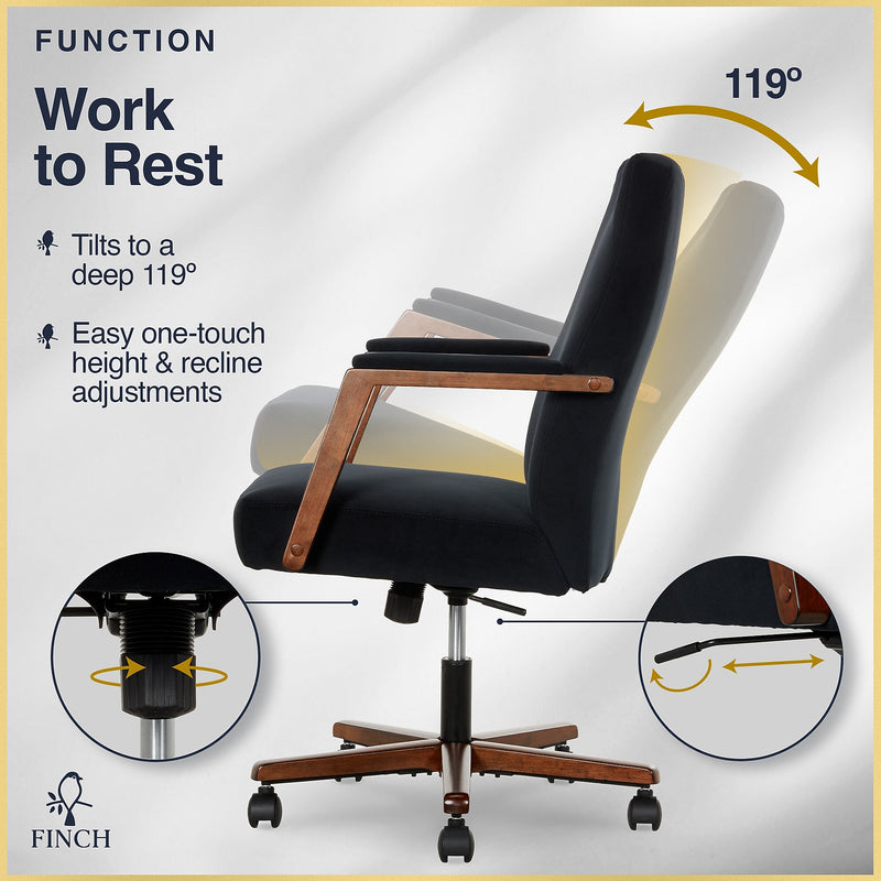 Finch NEO ONE Ergonomic Velvet Fabric/Wood Swivel Executive Chair, Black (52304-BLK)