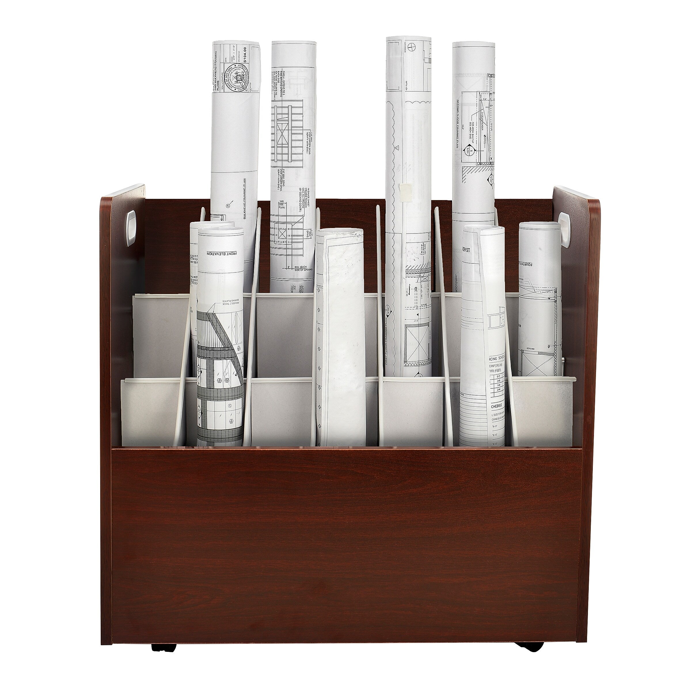 AdirOffice 21-Slot Mobile Roll File, 28.5"H x 30"W x 15.75"D, Mahogany (625-MA-KIT1)