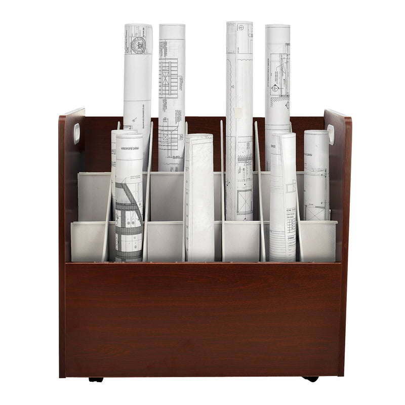 AdirOffice 21-Slot Mobile Roll File, 28.5"H x 30"W x 15.75"D, Mahogany (625-MA-KIT1)