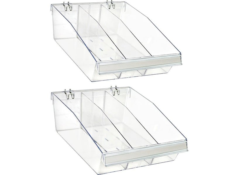 Azar 5.75" x 11.75" Pegboard 3-Compartment Medium Deep Bin Tray, Clear, 2/Pack (556130-M-DIV-2PK)