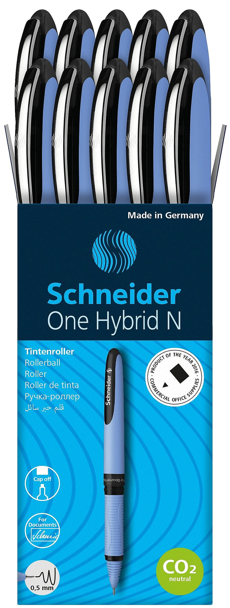 Schneider One Hybrid N Rollerball Pen, Fine Point, Black Ink, 10/Box (183501)