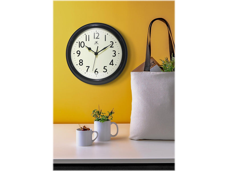 Infinity Instruments Nostalgic Wall Clock, Plastic/Glass, 9.5"Dia. (20306BK-4544)