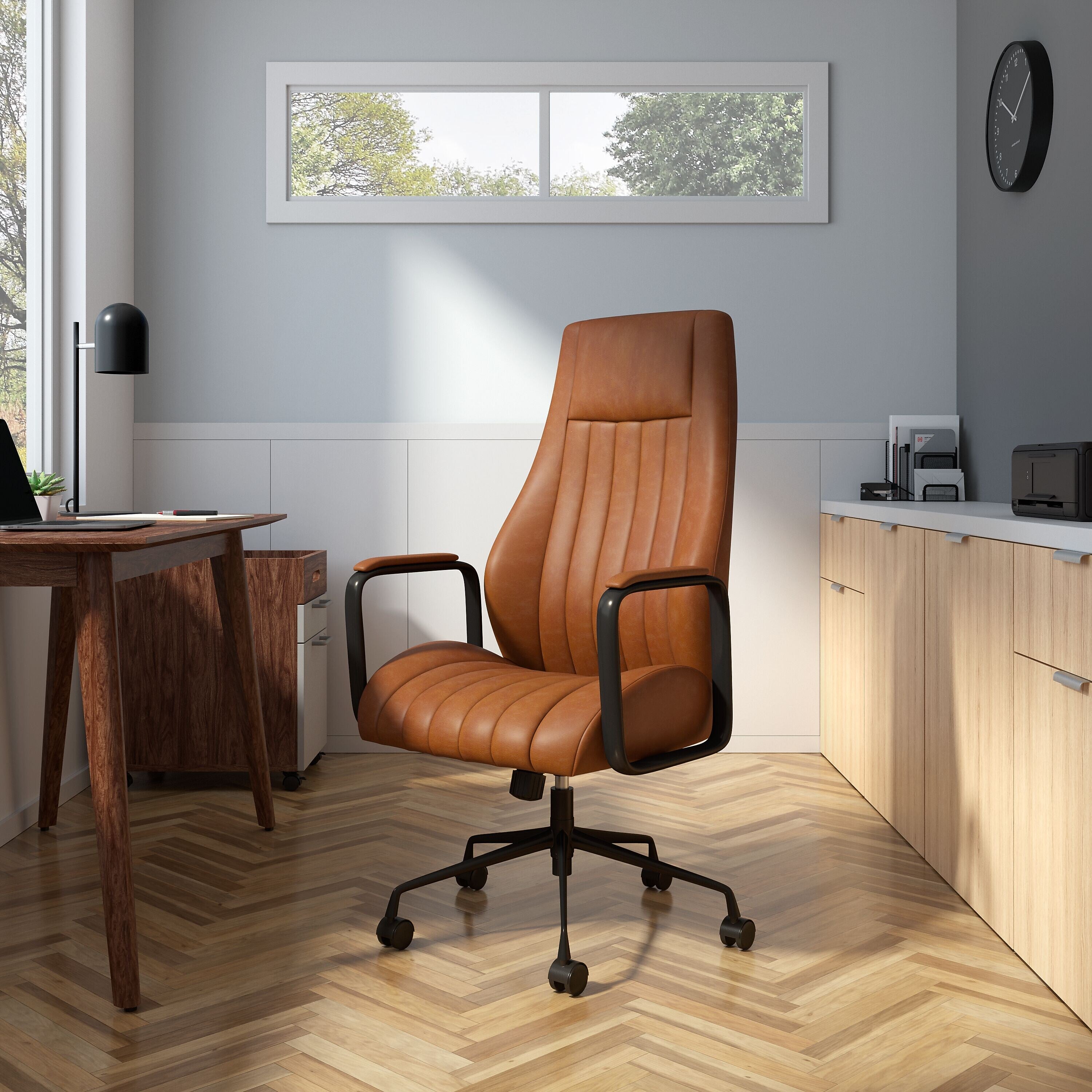 Staples® Laconia Ergonomic Leather Swivel Manager Chair, Brown (HLC-3932)