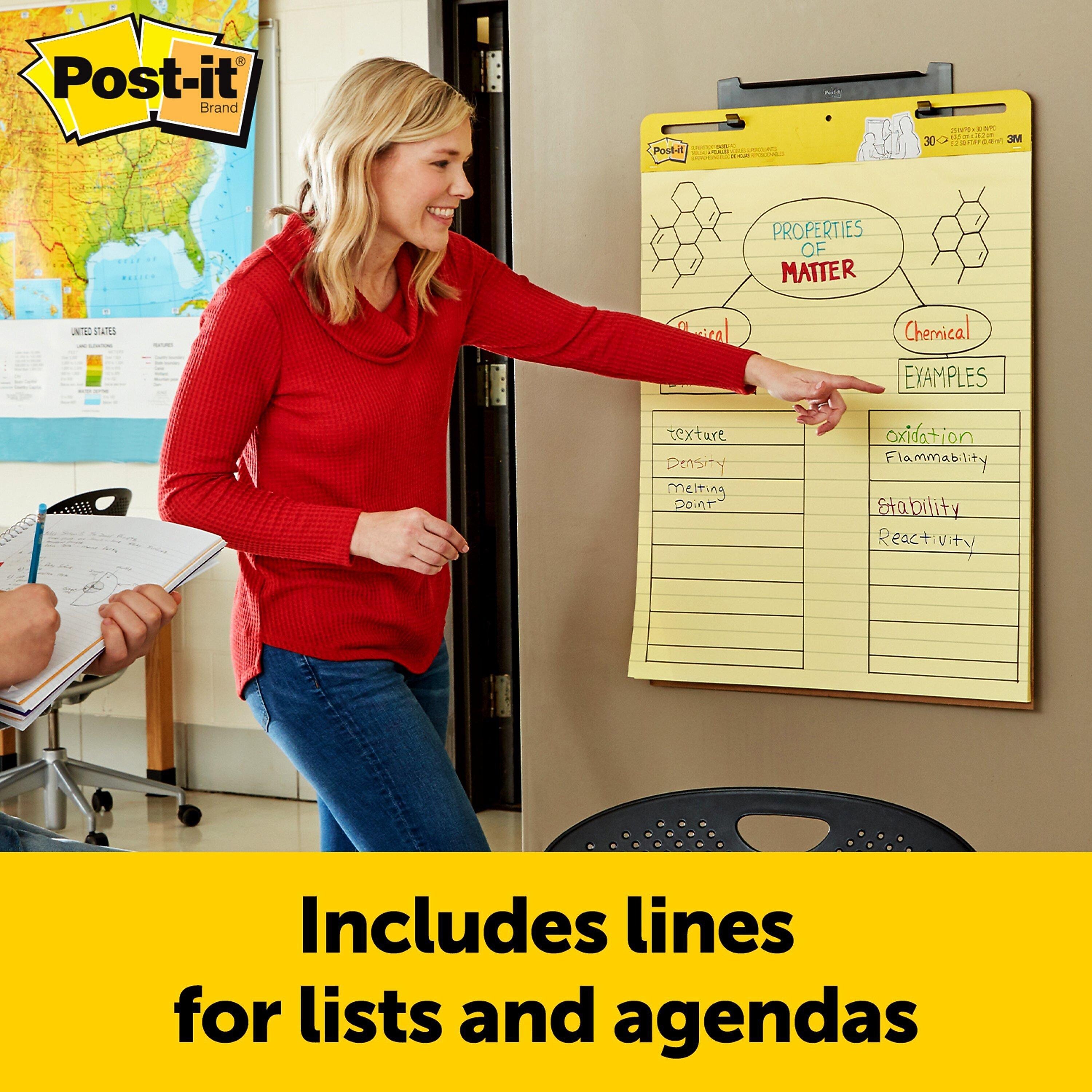Post-it Super Sticky Easel Pad, 25" x 30", Lined, 30 Sheets/Pad, 4 Pads/Pack (561VAD4PK)