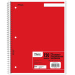 Mead Spiral 3-Subject Notebooks, 8.5" x 11", College Ruled, 120 Sheets (06710)
