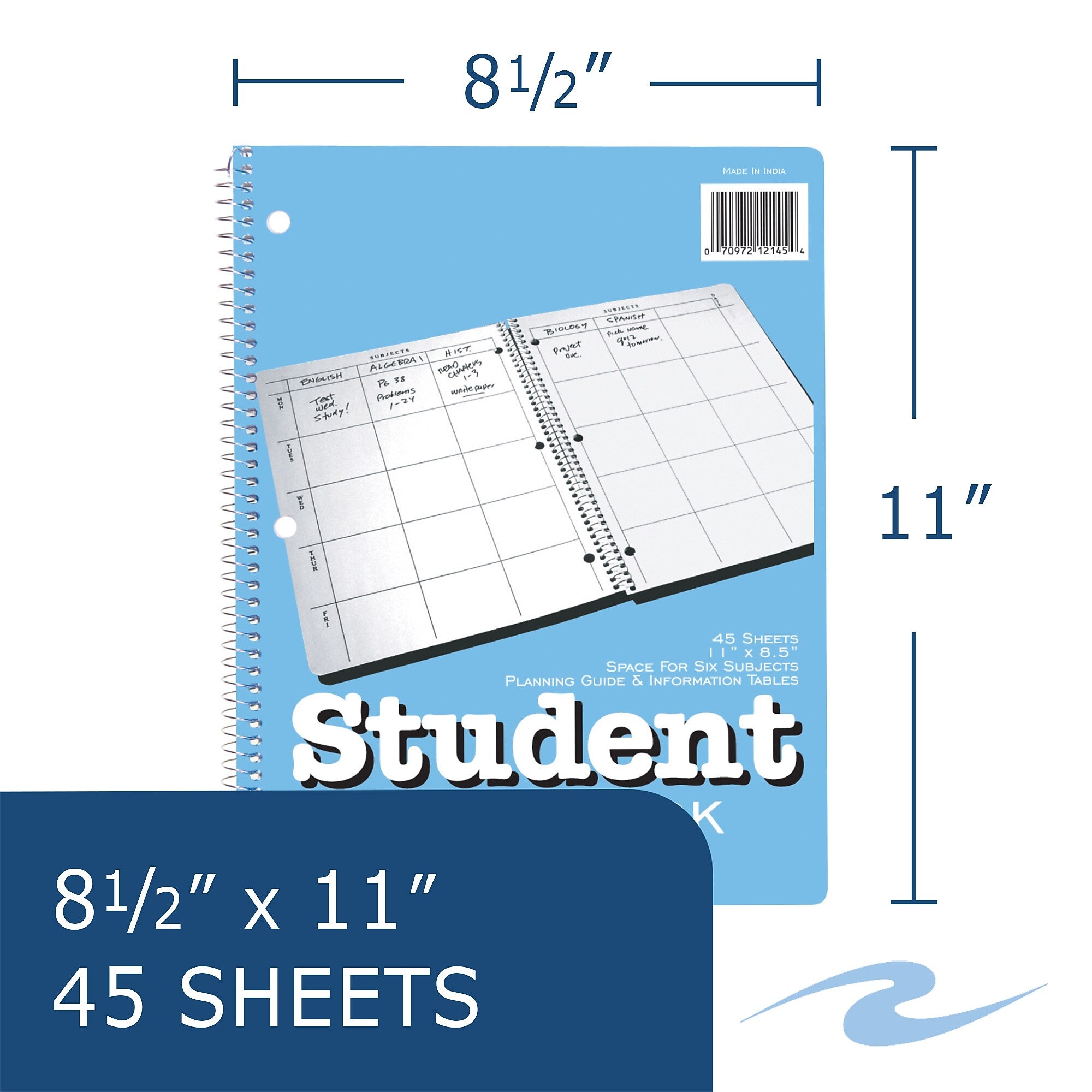 Roaring Spring Paper Products 8.5" x 11" Academic Year Weekly Planner, Light Blue (12145)