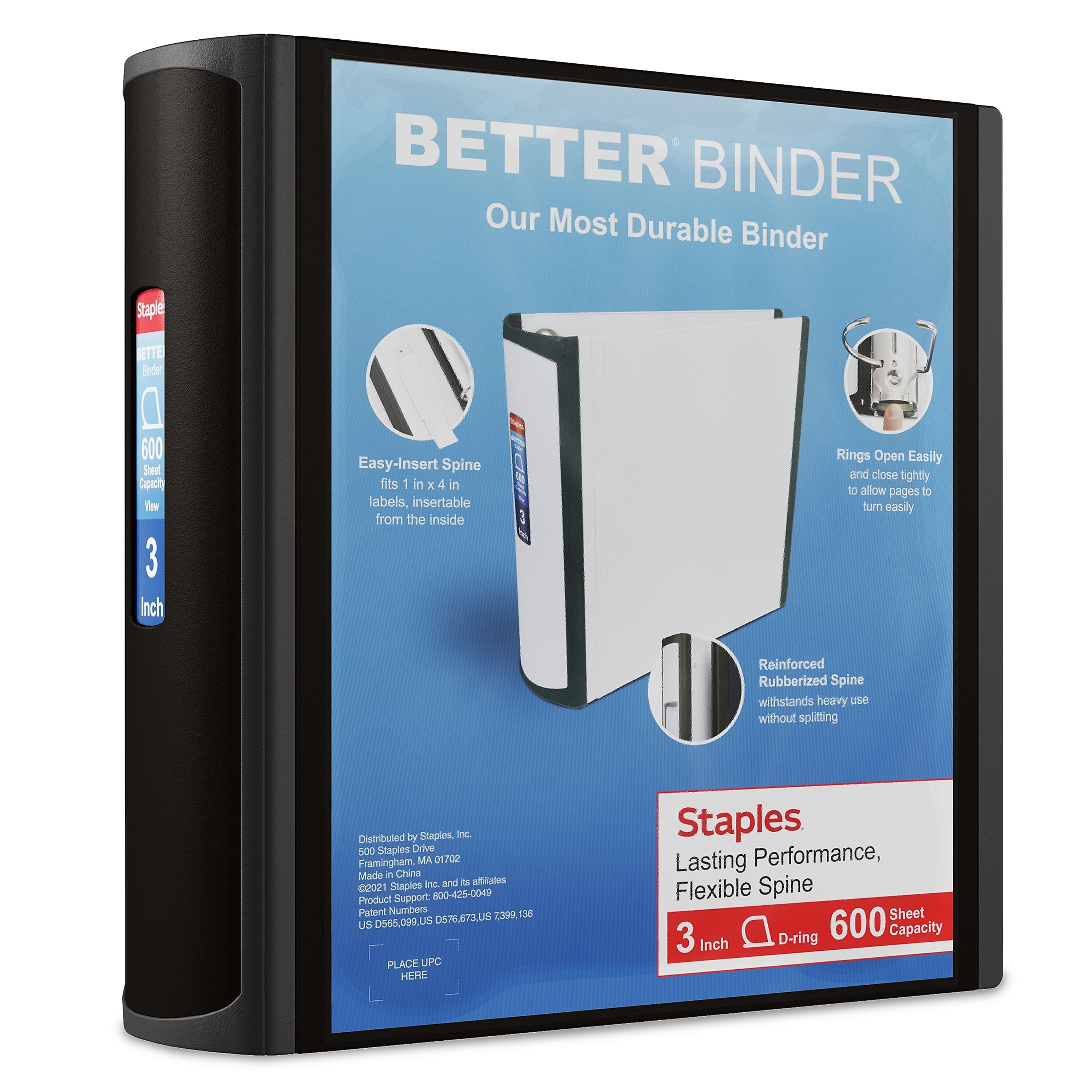 Staples 3" 3-Ring Better Binder, D-Ring, Black (ST55888-CC)