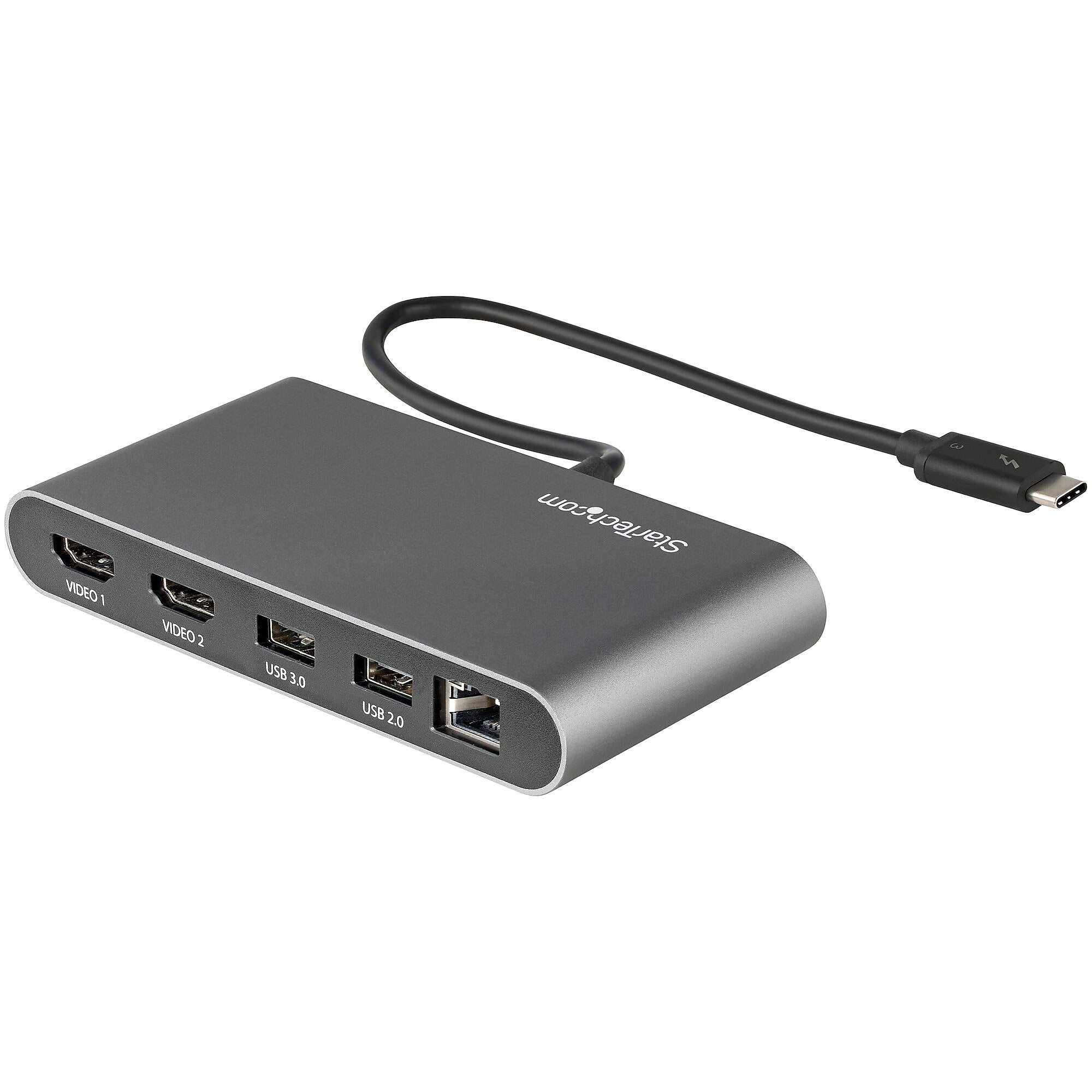 StarTech Thunderbolt 3 Mini Dock Portable Dual Docking Station, Gray (TB3DKM2HDL)