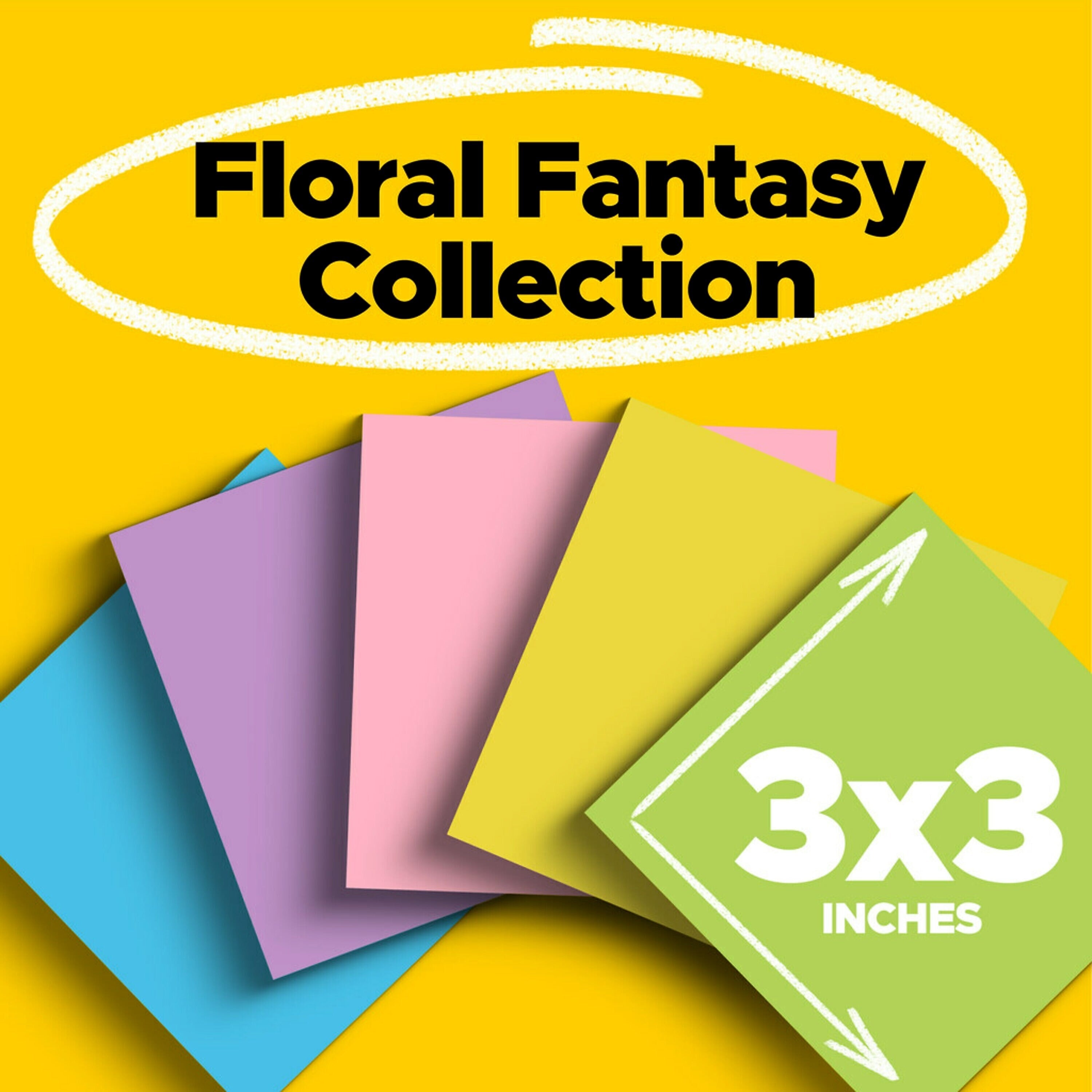 Post-it Notes, 3" x 3", Floral Fantasy Collection, 100 Sheet/Pad, 14 Pads/Pack (65414AU)