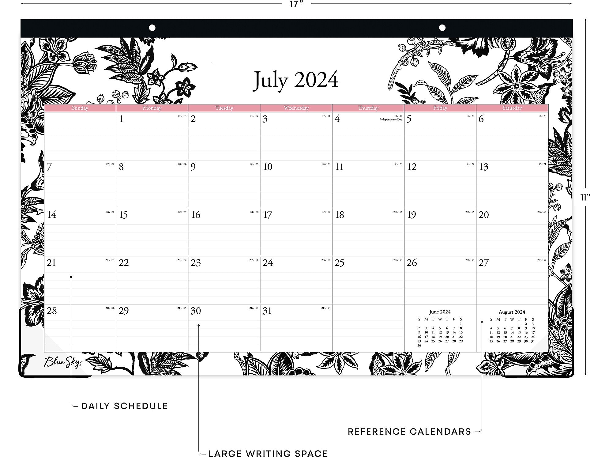 2024-2025 Blue Sky Analeis 17" x 11" Academic Monthly Desk Pad Calendar, Black/White (130617-A25)