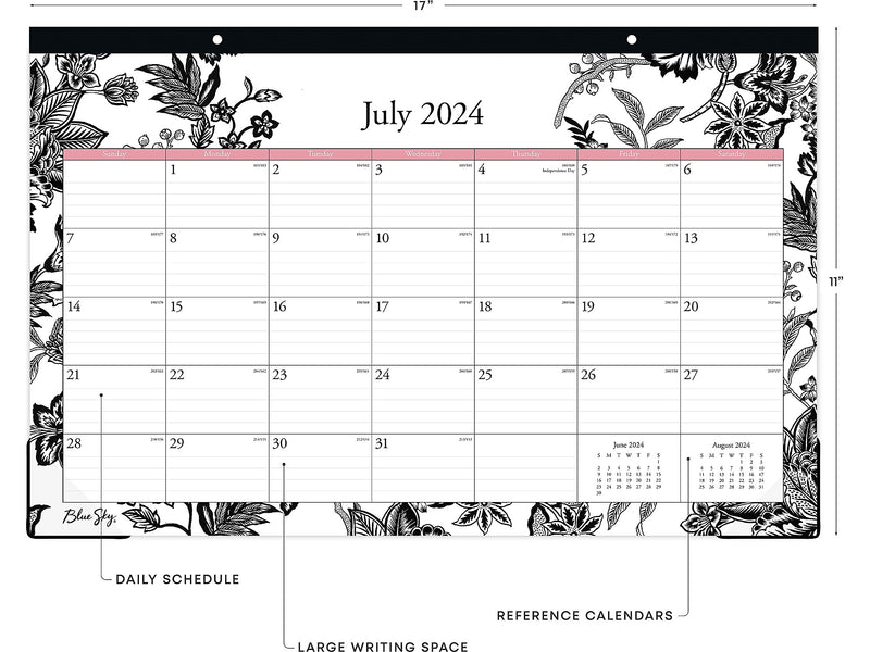 2024-2025 Blue Sky Analeis 17" x 11" Academic Monthly Desk Pad Calendar, Black/White (130617-A25)