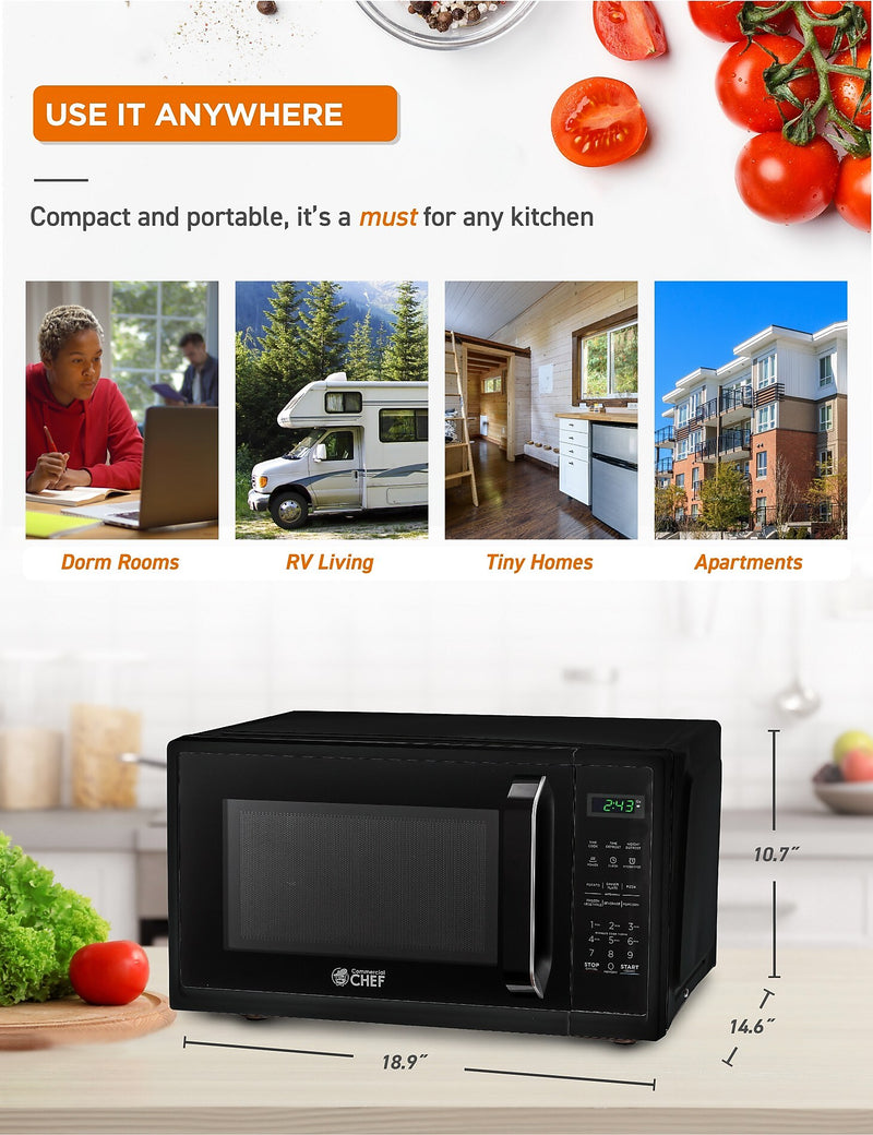 Commercial Chef 0.9 Cu. Ft. Countertop Microwave, Black (CHM9MB)