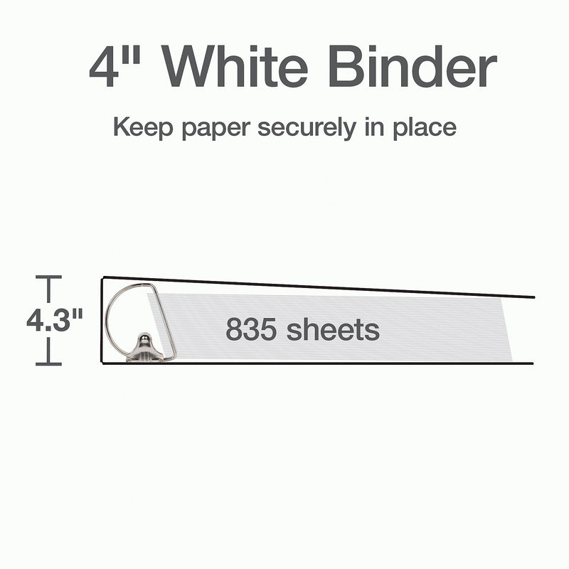 Cardinal XtraLife Heavy Duty 4" 3-Ring View Binders, D-Ring, White (26340)