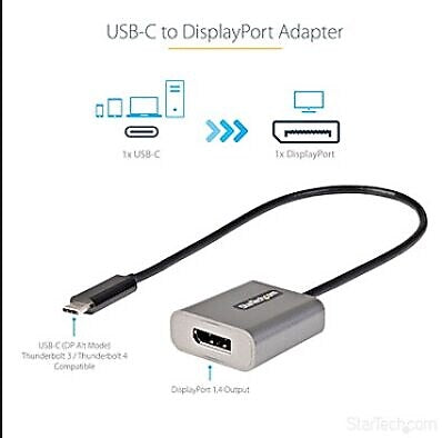 StarTech USB C to DisplayPort Adapter, 8K/4K 60Hz USB-C to DisplayPort 1.4 Adptr, DSC, USB Type-C to DP Vid Convtr, w/12" Cable