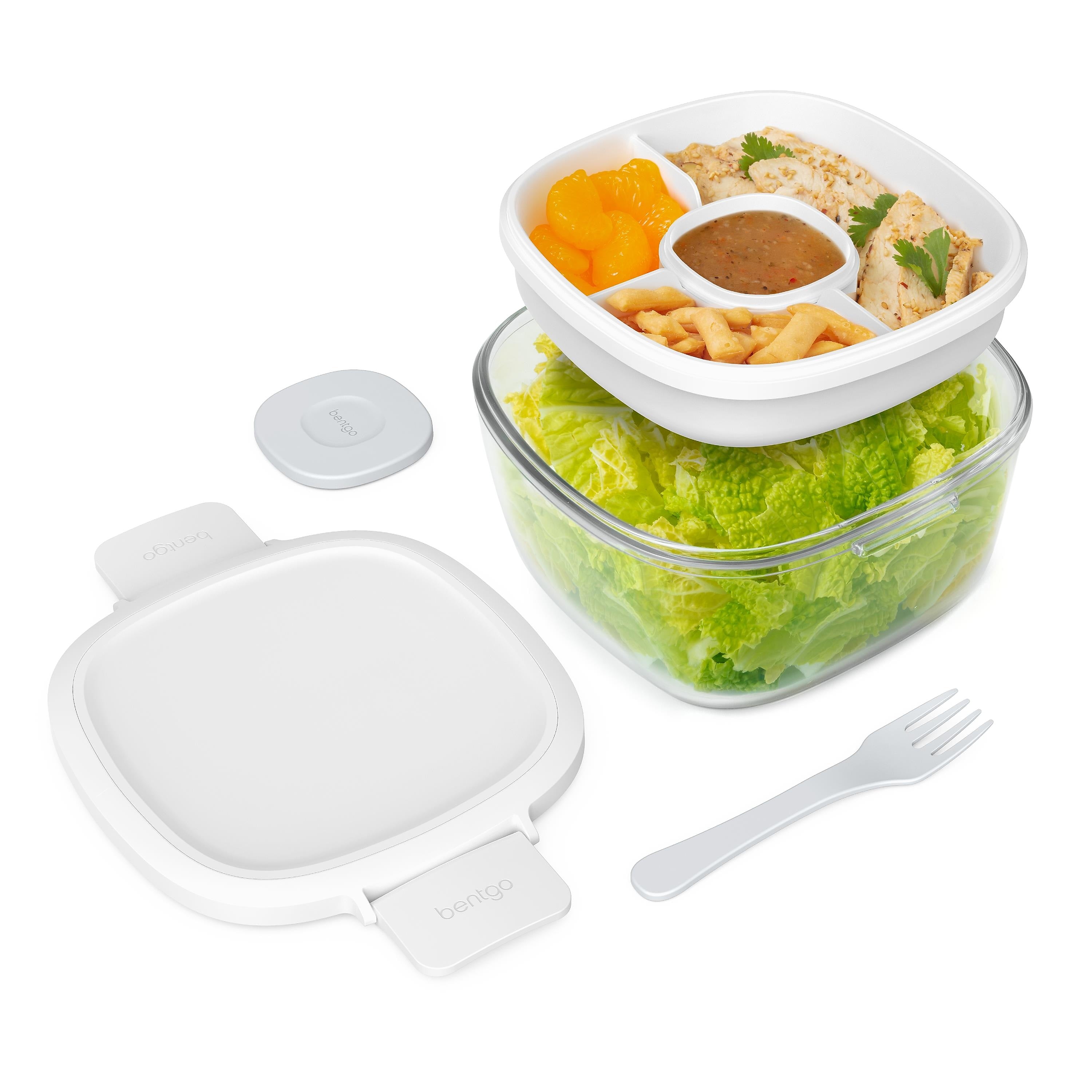 bentgo All-in-One Salad Container, 5-Compartment, White, 61 oz. (BGLASSAL-W)