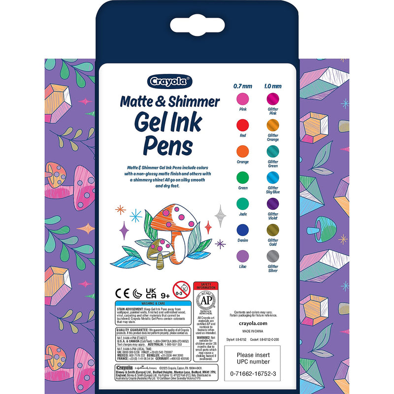 Crayola Matte & Shimmer Retractable Gel Pen, Assorted Ink, 14/Pack (BIN586752)
