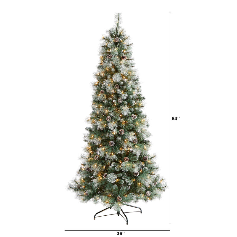 Nearly Natural 7-ft Frosted Tip British Columbia Mountain Pine Artificial Christmas Tree with 400 Clear Lights (T1852)