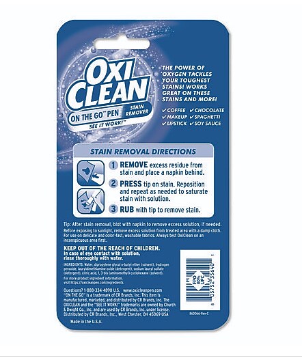 OxiClean On-the-Go Laundry Stain Remover, Pen, Unscented, 22 mL (CDC8057523564EA)