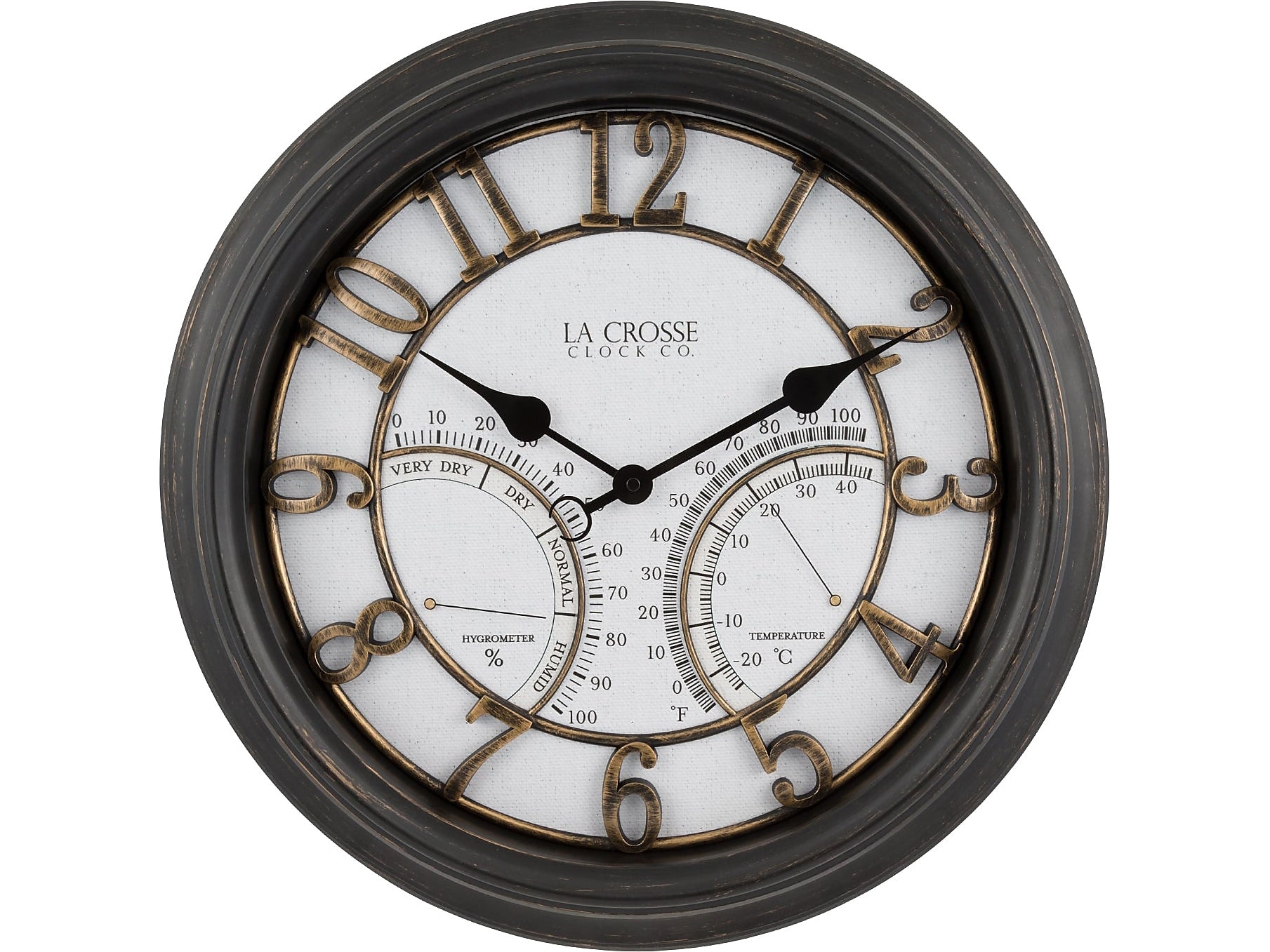 La Crosse Technology Indoor/Outdoor Silent Analog Quartz Wall Clock with Thermometer and Hygrometer, 19.7"Dia. (404-4450)