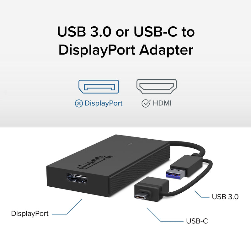 Plugable USB 3.0/USB-C to DisplayPort Adapter, Black (UGA-DP-S)