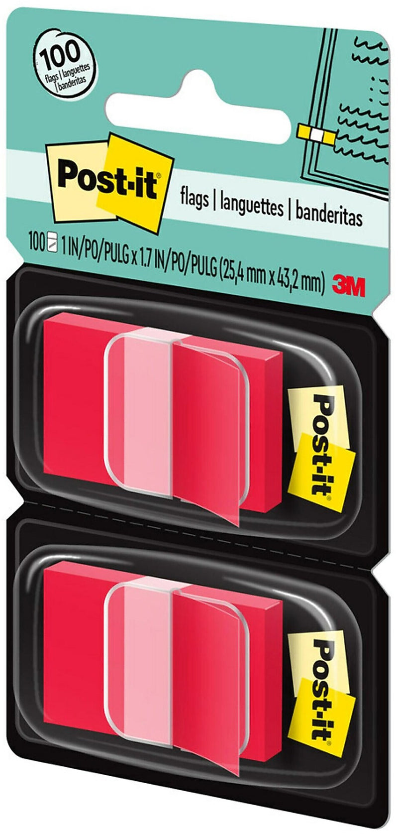 Post-it Flags, 1", Red, 100 Flags/Pack (680-RD2)