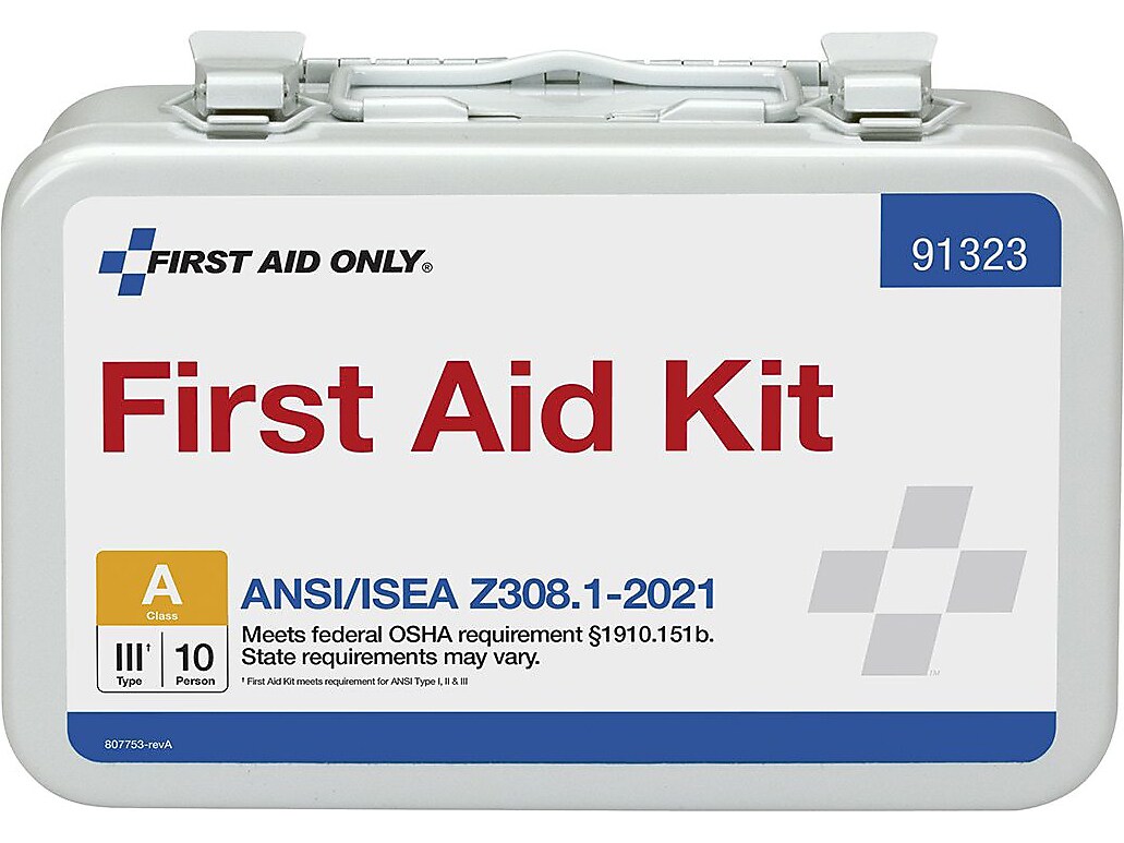 First Aid Only Metal First Aid Kit, ANSI 2021 Class A, 10 People, 76 Pieces (91323)